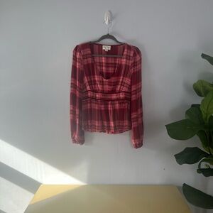 Chic Red Plaid Women's Blouse